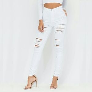 White Distressed High Waisted Jeans